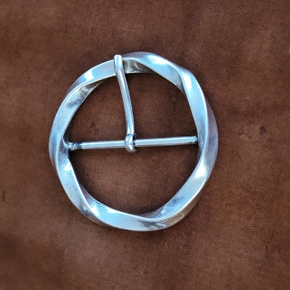 Large Fashion Belt Buckle by ARS FLORENCE 4 inches across Silver Twisted Metal